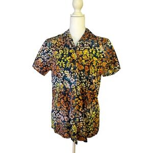 Pete Huntington M Tropical Batik Floral Button Shirt Cotton Short Sleeve Blouse